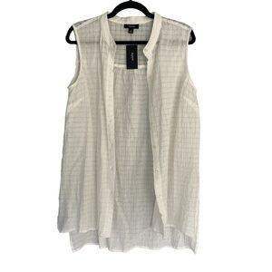 Nwt Alfani White Sleeveless Button Down Blouse Lightweight Linen Like Top